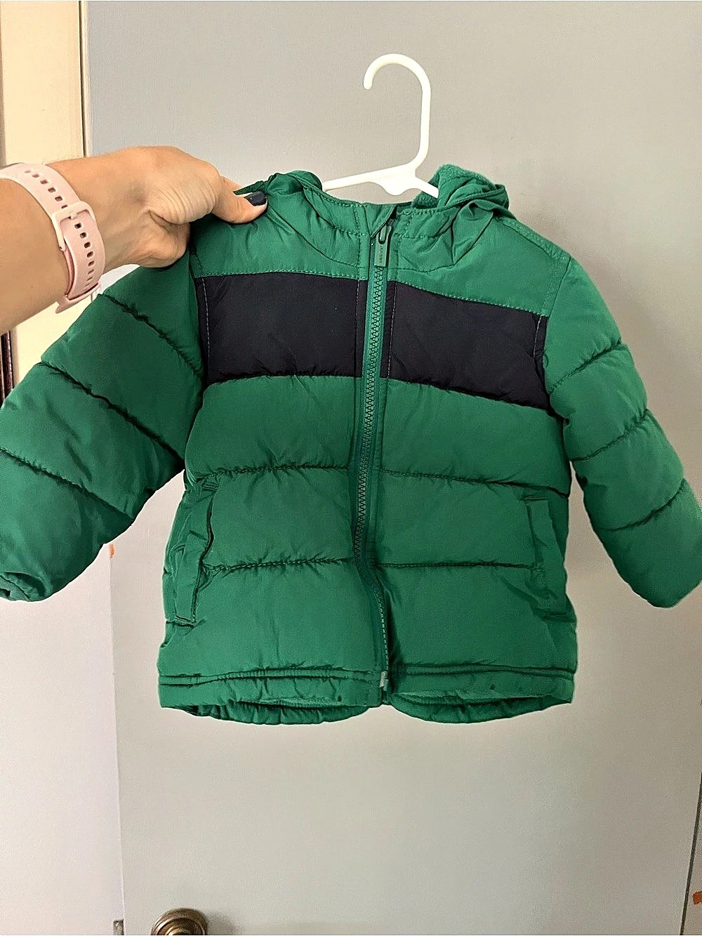 Old Navy Frost-Free Colorblock Puffer Jacket Green & Black 18-24M Boys EUC
